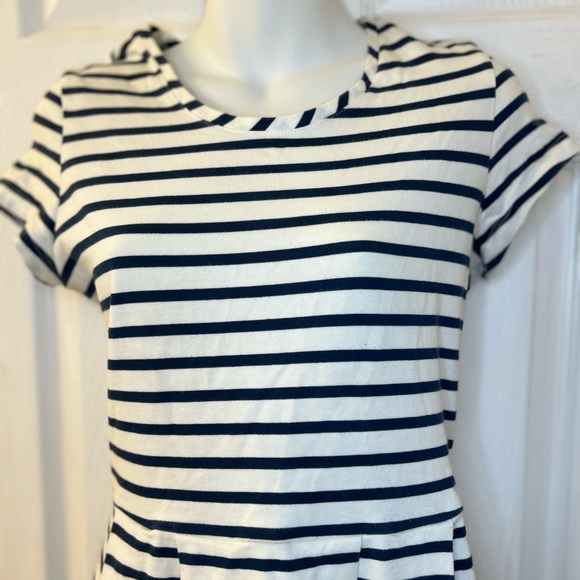 Petit Bateau cotton pullover dress, pleated skirt, navy and white stripes, sm - Picture 2 of 7